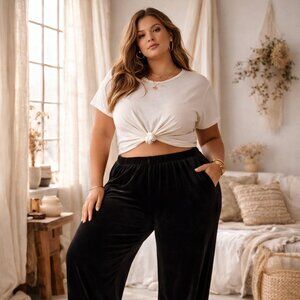 Vintage R & M Richards by Karen Kwong Black Velour Pants Plus Size 16 Elegant